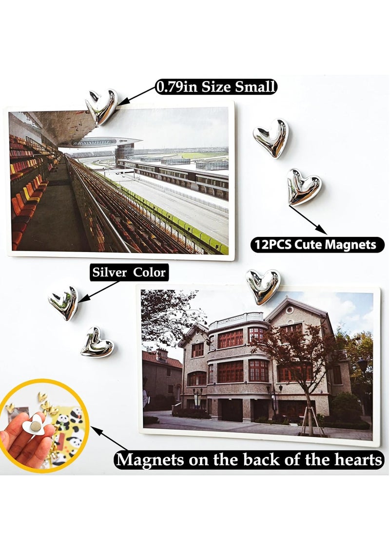general 12PCS Refrigerator Magnets Silver Magnets for Fridge 0.79in Small Love Heart Cute Chrome Decorative Magnet Set for Home Kitchen Office Whiteboard Decor - Image 2