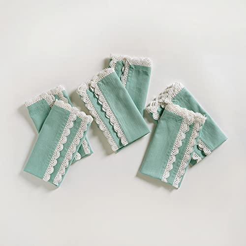 FINGERCRAFT Cloth Napkins Fabric 20x20 inches Washable and Reusable | Pack of 6 for Everyday, Use Pre Shrunk and Good Absorbency Dinner Table Napkins with White Premium Lace (Aqua, Set of 6) - Image 1