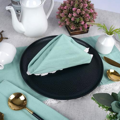 FINGERCRAFT Cloth Napkins Fabric 20x20 inches Washable and Reusable | Pack of 6 for Everyday, Use Pre Shrunk and Good Absorbency Dinner Table Napkins with White Premium Lace (Aqua, Set of 6) - Image 4