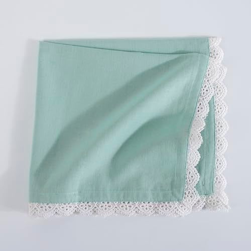 FINGERCRAFT Cloth Napkins Fabric 20x20 inches Washable and Reusable | Pack of 6 for Everyday, Use Pre Shrunk and Good Absorbency Dinner Table Napkins with White Premium Lace (Aqua, Set of 6) - Image 2