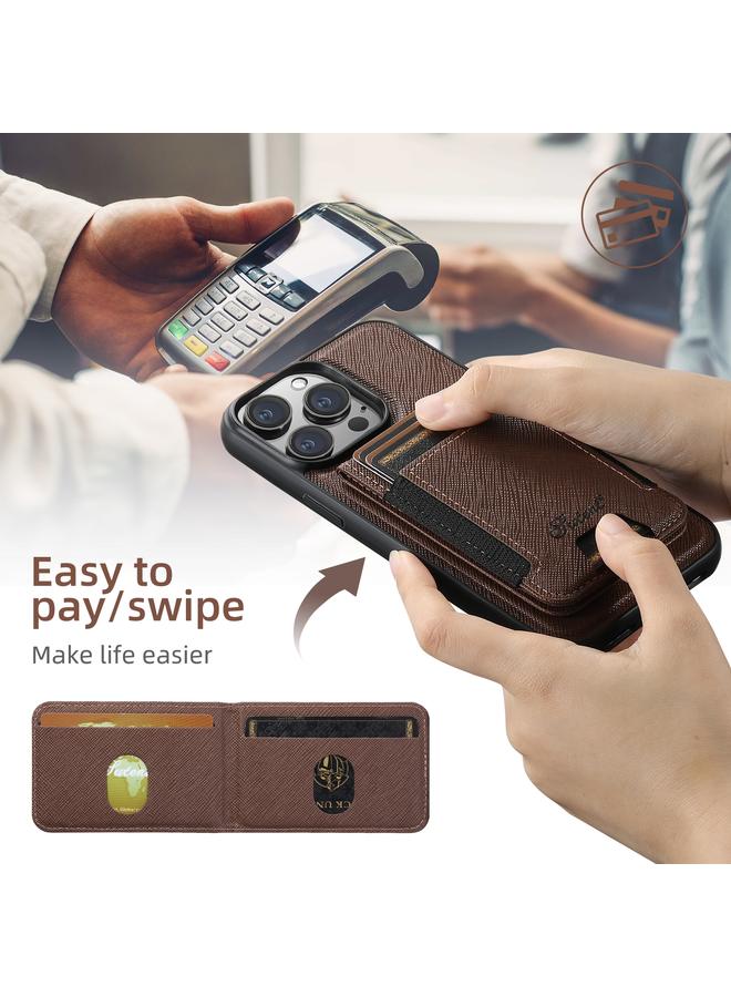 Suteni Case For iPhone 16 Pro Max H17 Cross Grain Leather MagSafe Detachable Wallet Phone Case - Image 2