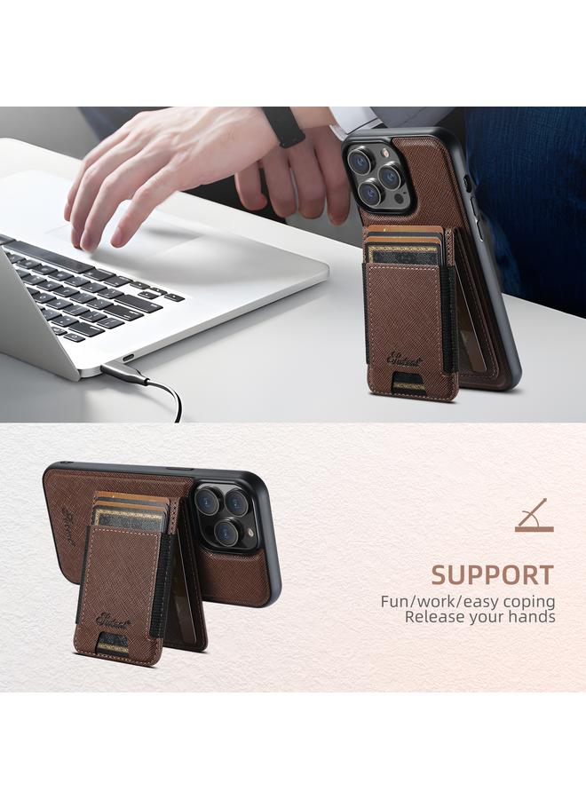 Suteni Case For iPhone 16 Pro Max H17 Cross Grain Leather MagSafe Detachable Wallet Phone Case - Image 3