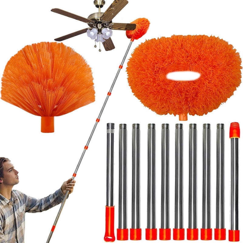 M-jump 20+ Feet High Reach Dusting Kit with 3-14 ft Extension Pole, Cobweb Duster & Ceiling Fan Duster for Cleaning, Microfiber Feather Duster Cleaner for Cleaning Walls Bookshelves Furniture Door Window - Image 1