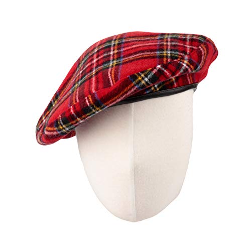WITHMOONS Polyester Beret Hat Tartan Check Leather Sweatband KR3781 (Red) - Image 2
