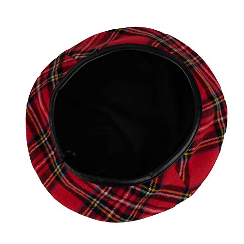 WITHMOONS Polyester Beret Hat Tartan Check Leather Sweatband KR3781 (Red) - Image 4