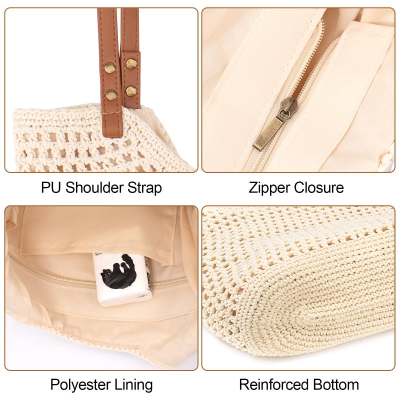Peicees Crochet Beach Bag Purse, Boho Woven Tote with Leak-Proof Lining For Summer Vacation Travel Casual Shoulder Bag Soft - Image 5