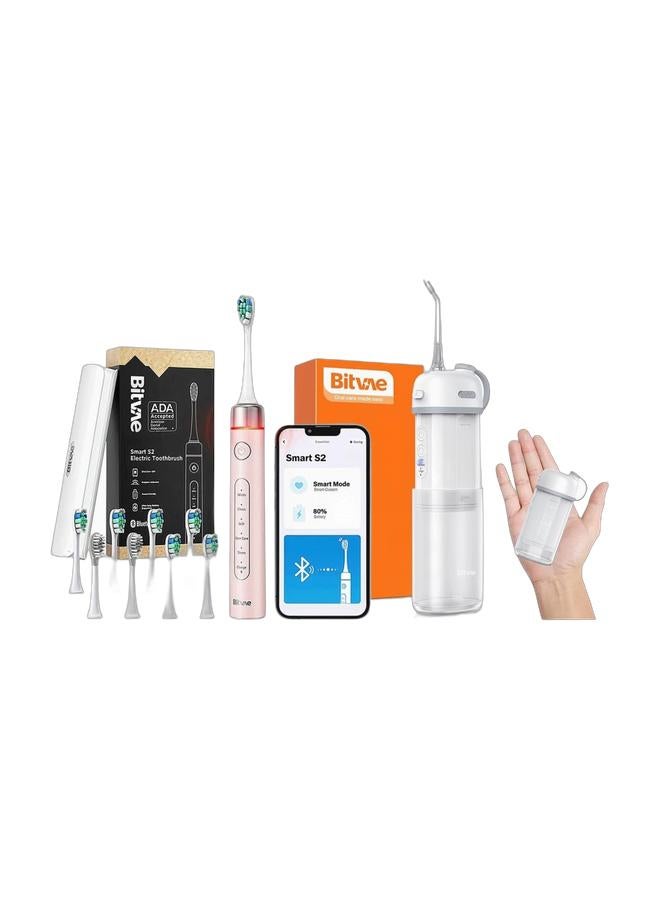Bitvae S2 Smart Electric Toothbrush for Adults, Smart APP Toothbrush, 8 Heads, Teeth Whitening Toothbrush For Perfect Oral Care. & Portable Water Flosser for Teeth | Bitvae P1 Mini Dental Floss and Water Floss Pick | Cordless Telescopic Tank Oral Irrigator | IPX7 Waterproof Cleaner for Sensitive Teeth and Braces | Travel Tooth Brush Companion Bundle - Image 1
