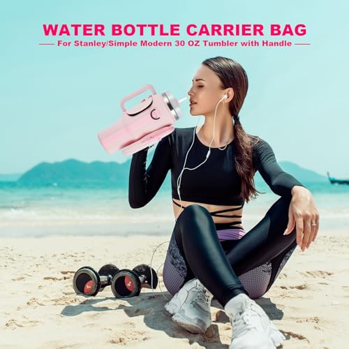 BULKITEM 30oz Water Bottle Carrier Bag with Phone Pocket for Pink Stanley 30 oz Tumbler with Handle Neoprene Water Cup Holder Pouch with Strap for Valentines Stanley Cup Accessories - Image 3