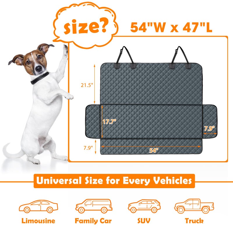 MIXJOY Dog Car Cover for Back Seat Cover Protector Waterproof Dog Seat Covers for Cars, Car Seat Protector for Dogs with 1 Dog Seat Belt, Nonslip Back Seat Cover for Kids, Trucks & SUV, Grey - Image 2