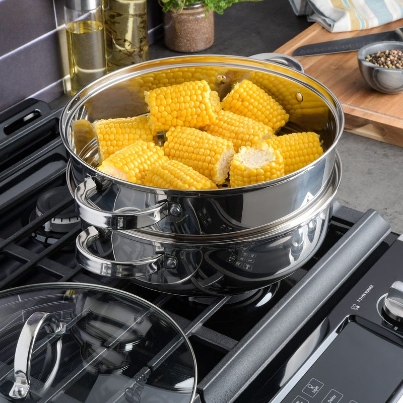 Oster Sangerfield 11-Inch Stainless Steel Everyday Cookware Pan with Steamer and Lid â€“ Durable Nonstick Frying Skillet for Kitchen Cooking - Image 2