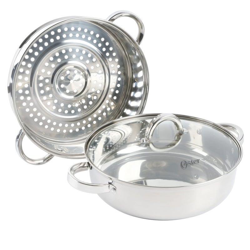 Oster Sangerfield 11-Inch Stainless Steel Everyday Cookware Pan with Steamer and Lid â€“ Durable Nonstick Frying Skillet for Kitchen Cooking - Image 4