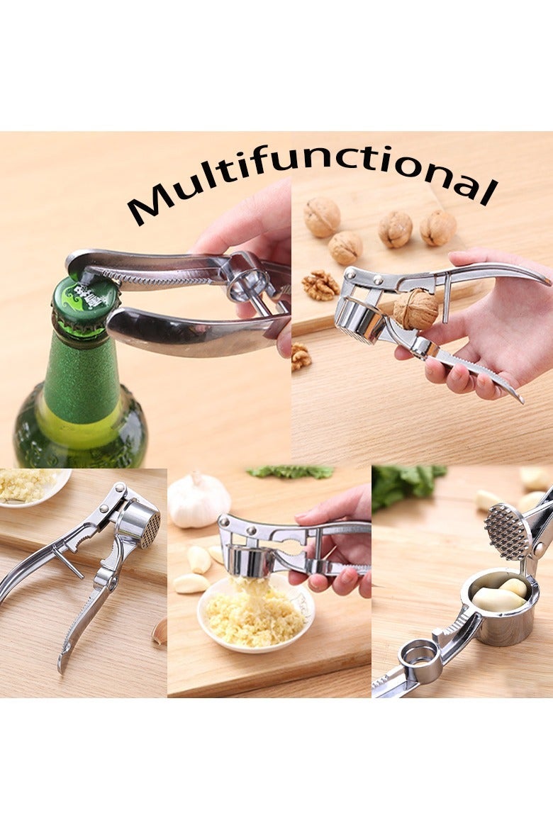 Multi Functional Aluminum Alloy Stainless Steel Hand Pulled Garlic Press, Garlic Puree, Walnut Clip, Coreless, Fish Scale Scraper, Bottle Opener - Image 1