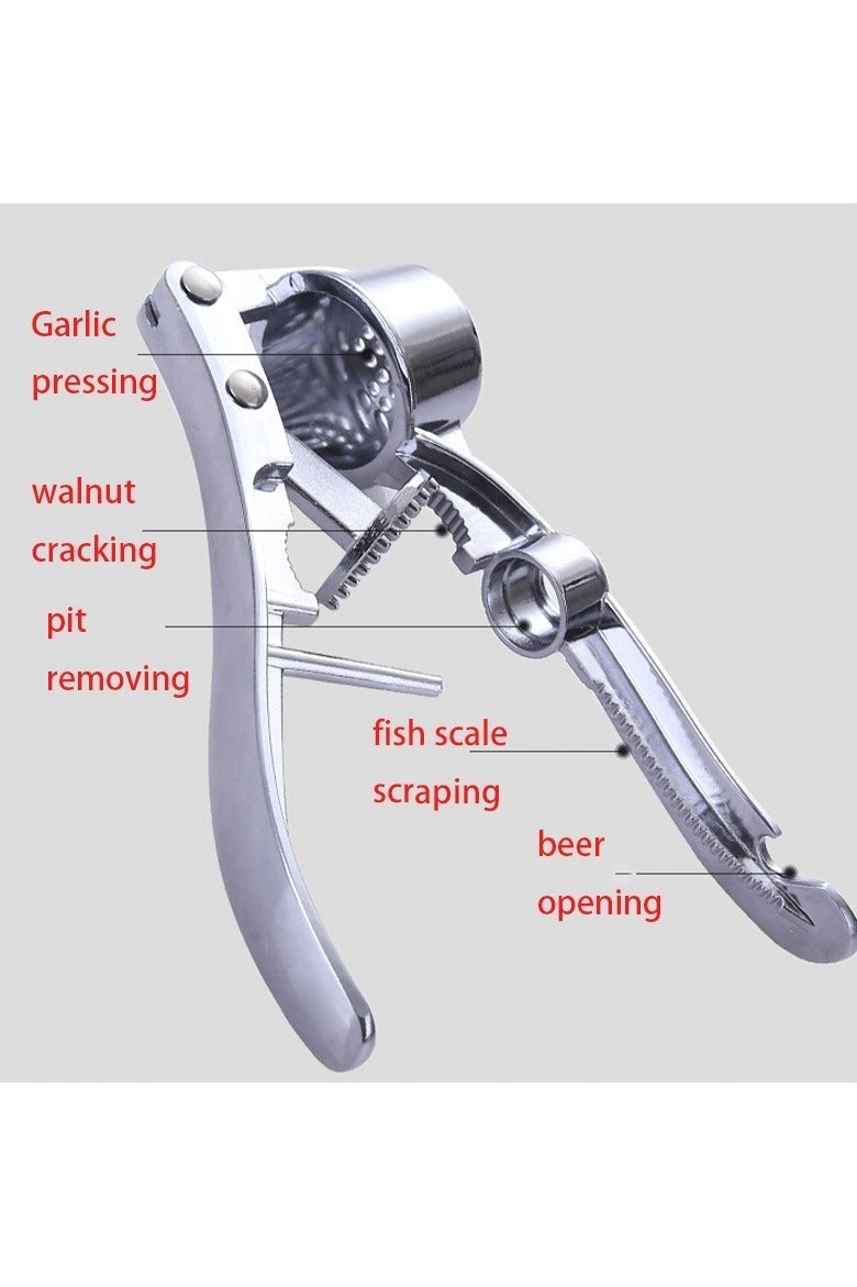 Multi Functional Aluminum Alloy Stainless Steel Hand Pulled Garlic Press, Garlic Puree, Walnut Clip, Coreless, Fish Scale Scraper, Bottle Opener - Image 4