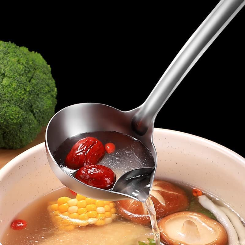 KBKM Stainless Steel Oil Separator Soup Oil Filter Spoon Cooking Spoon OilSeparated Spoon with Long Handle Grease Filter Spoon for Home Kitchen Hot Pot Fat Skimmer Silver - Image 5