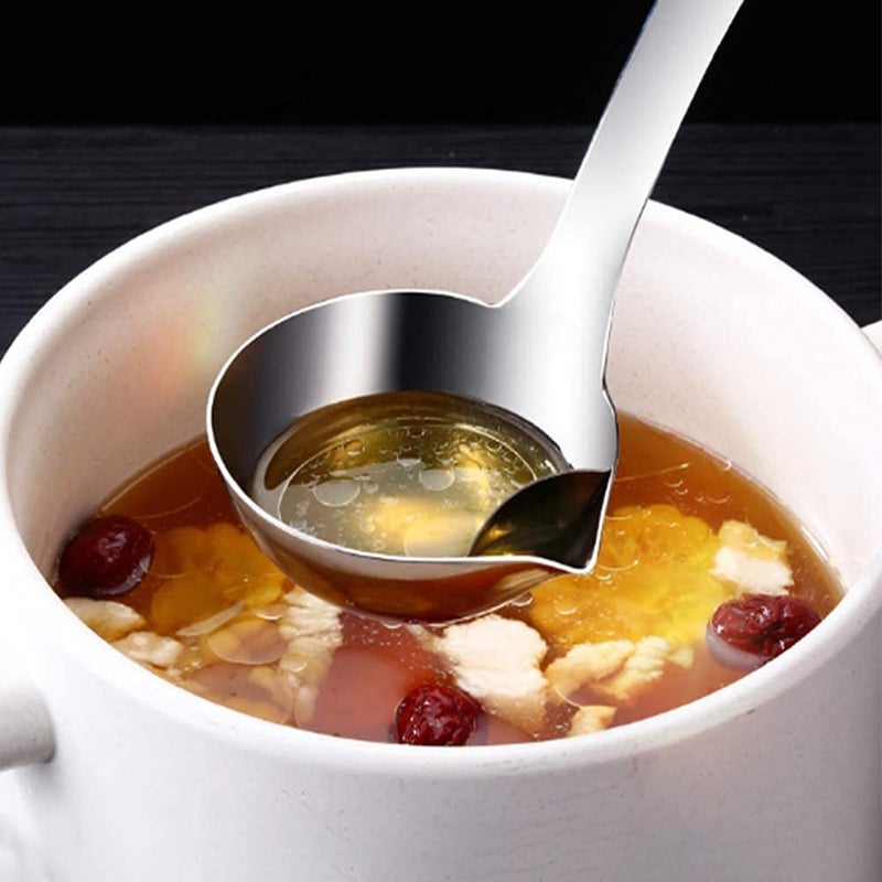 KBKM Stainless Steel Oil Separator Soup Oil Filter Spoon Cooking Spoon OilSeparated Spoon with Long Handle Grease Filter Spoon for Home Kitchen Hot Pot Fat Skimmer Silver - Image 4