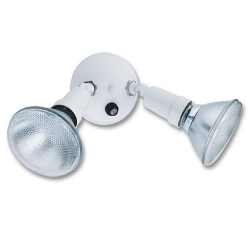 Lithonia Lighting Adjustable Dusk Dawn Security Light Twin Par Outdoor Flood Light Holder Photocell Sensor 120 Volts Uses 2 Lamps Up to 150W Not Included White OFTH 300PR 120 P WH M12