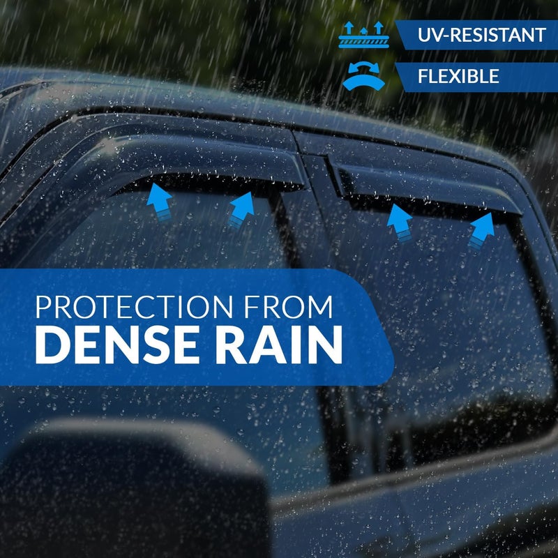 Tuningpros WV-167 Outside Mount Window Visor Deflector Rain Guard Dark Smoke 4-pc Set, Compatible with 2009-2014 Ford F-150 SuperCrew/Crew Cab - Image 3
