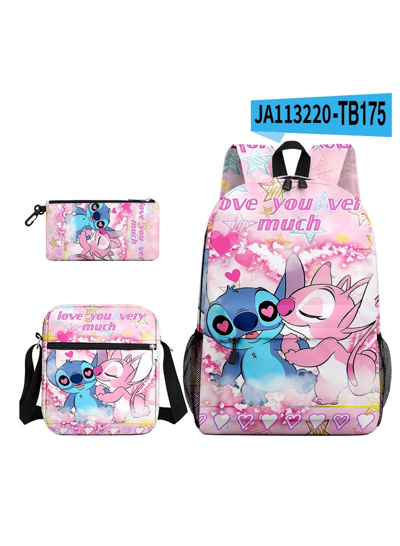 New Cartoon Stitch Backpack School Bag Children's Lunch Bag Pencil Bag Three-Piece Set For Primary And Secondary School Students 32*45*13 cm