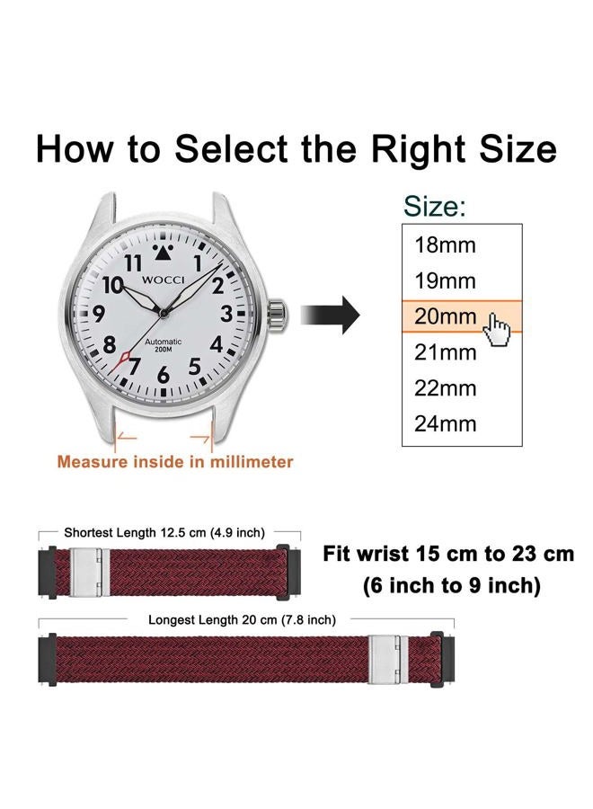 WOCCI 22mm Braided Nylon Watch Band for Men and Women, Quick Release, Silver Stainless Steel Buckle (Red Black)  - Image 4