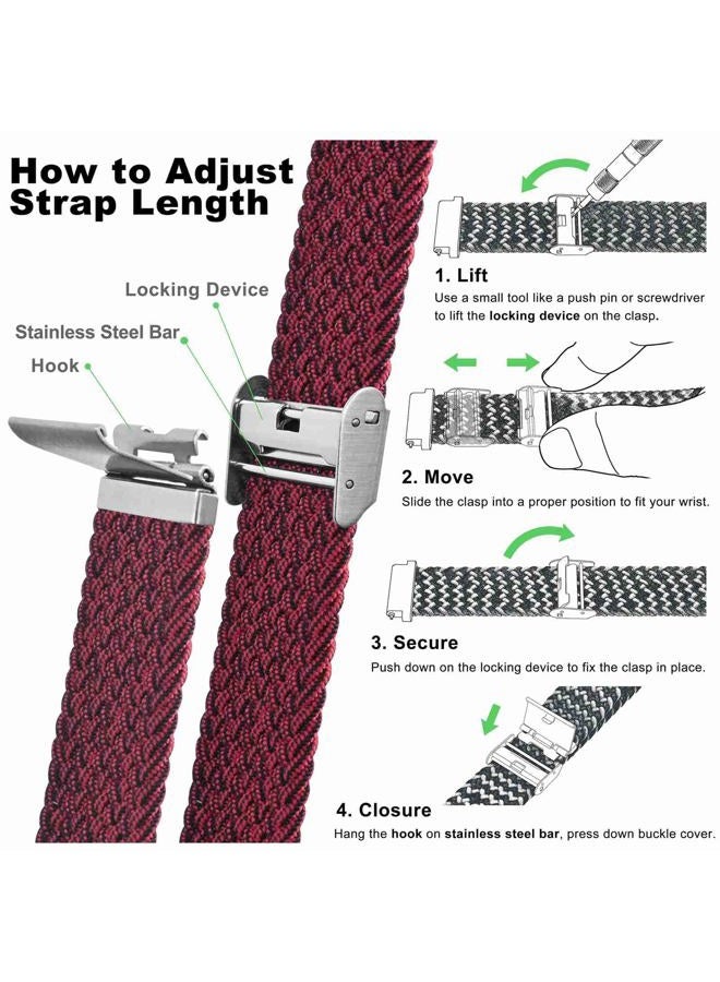 WOCCI 22mm Braided Nylon Watch Band for Men and Women, Quick Release, Silver Stainless Steel Buckle (Red Black)  - Image 5