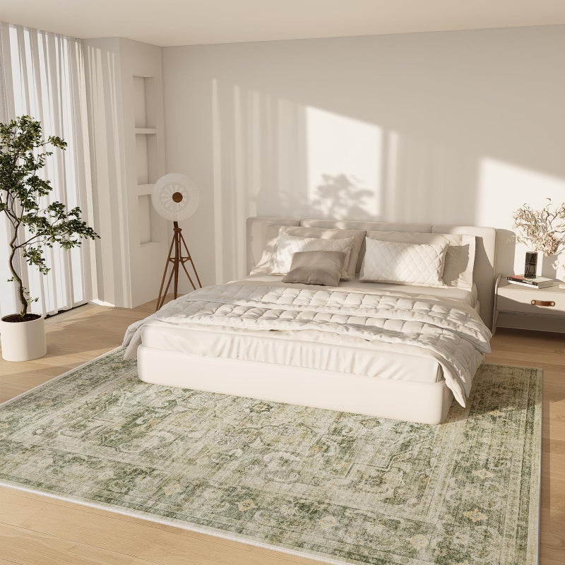 palohom Machine Washable Living Room Rug: 5x7 Area Rugs for Bedroom Non Slip Low Pile Soft Faux Wool Non Shedding Vintage Boho Carpet Rugs for Dining Room Kitchen Entryway Nursery Farmhouse Home Office Indoor - Image 2