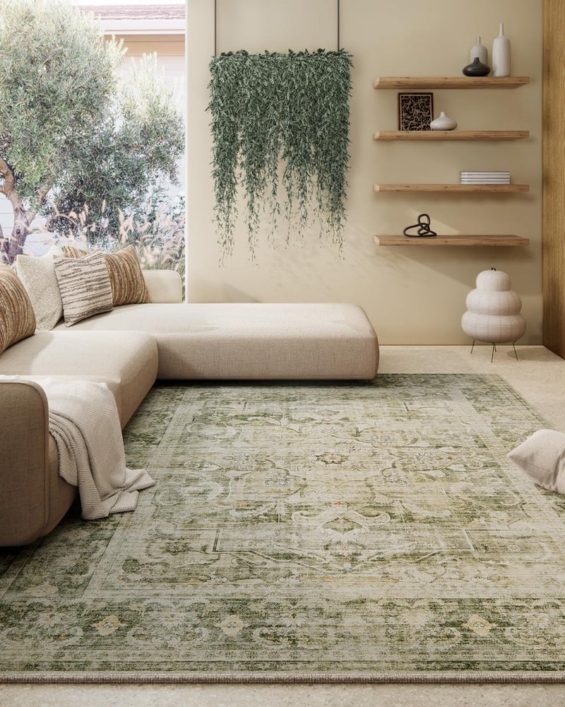 palohom Machine Washable Living Room Rug: 5x7 Area Rugs for Bedroom Non Slip Low Pile Soft Faux Wool Non Shedding Vintage Boho Carpet Rugs for Dining Room Kitchen Entryway Nursery Farmhouse Home Office Indoor - Image 1