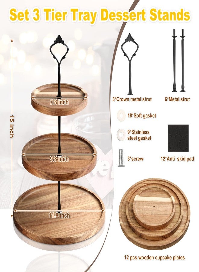 Zopeal 3 Set 3 Tier Wood Cupcake Stand,Rustic Wooden Serving Tray Farmhouse Dessert Display Tiered Cake Tower Holder for Kitchen Wedding Birthday Tea Party Decorations(Large(7.9''9.8''11.8'')) - Image 3