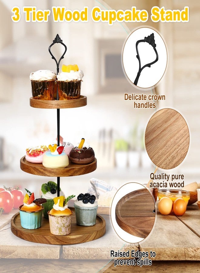 Zopeal 3 Set 3 Tier Wood Cupcake Stand,Rustic Wooden Serving Tray Farmhouse Dessert Display Tiered Cake Tower Holder for Kitchen Wedding Birthday Tea Party Decorations(Large(7.9''9.8''11.8'')) - Image 2