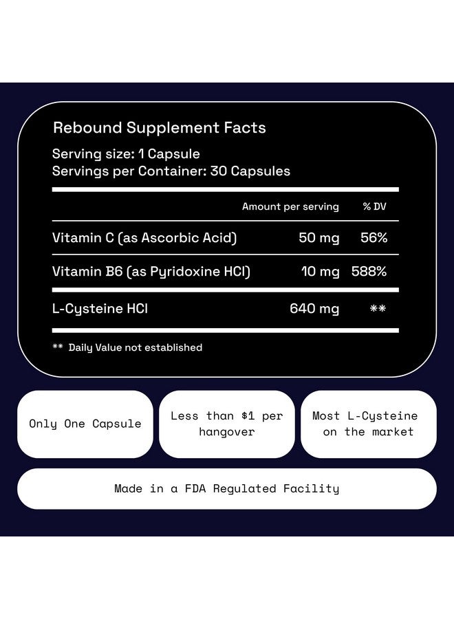 Not Drugs Rebound: Hangover Support That Actually Works | Effective, Affordable & Backed by Science | 30 Capsules | 30 Doses | L-Cysteine, Vitamin B6, Vitamin C - Image 4