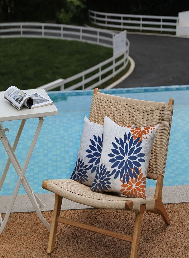 DFXSZ Blue Orange Outdoor Flower Pillow Covers 18x18 Inch Set of 2 White Colored Throw Pillows Outdoor Waterproof Decor for Living Room Sofa Patio Funiture Garden Floral Polyester pillow covers 002C18 - Image 3