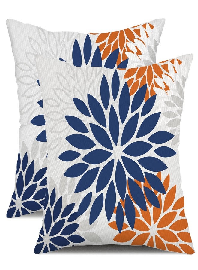 DFXSZ Blue Orange Outdoor Flower Pillow Covers 18x18 Inch Set of 2 White Colored Throw Pillows Outdoor Waterproof Decor for Living Room Sofa Patio Funiture Garden Floral Polyester pillow covers 002C18 - Image 1