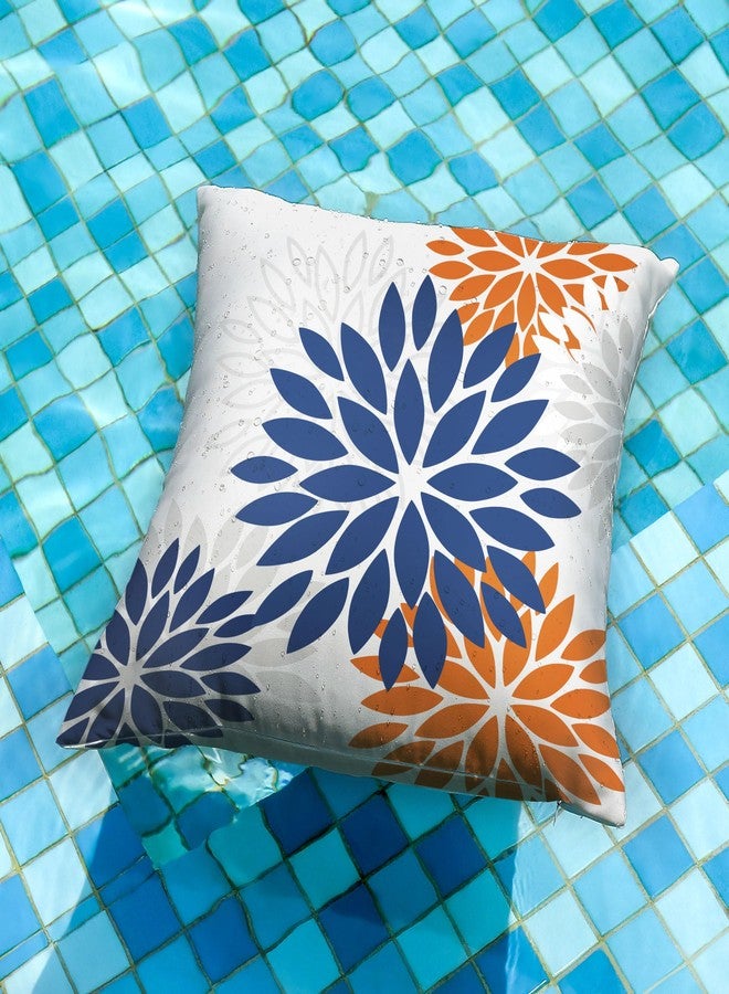 DFXSZ Blue Orange Outdoor Flower Pillow Covers 18x18 Inch Set of 2 White Colored Throw Pillows Outdoor Waterproof Decor for Living Room Sofa Patio Funiture Garden Floral Polyester pillow covers 002C18 - Image 2