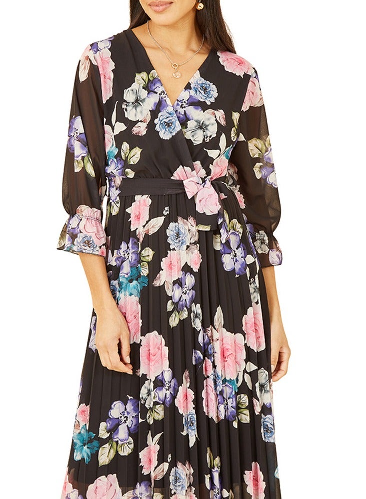 يامي فستان مطوي بنقشة الزهور - Image 2