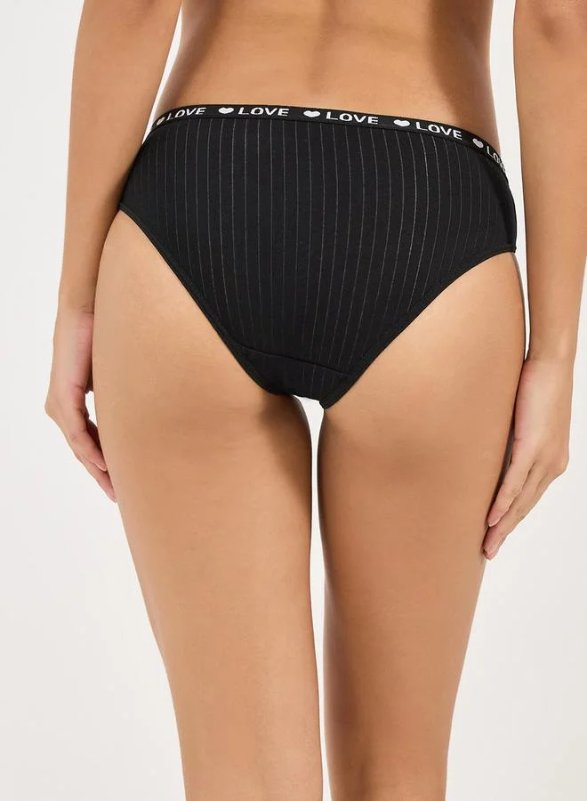 Styli Pack of 5 - Love Text Elastic Ribbed Cotton Bikini Brief