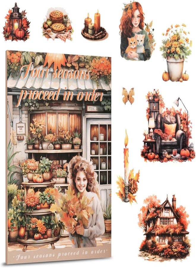 SAMVARDHAN Seasons Theme Vintage Aesthetic Sticker Book - 20 Sheets Seasonal Scrapbook Stickers | Cottagecore Planner & DIY Craft Supplies (Autumn) - Image 1