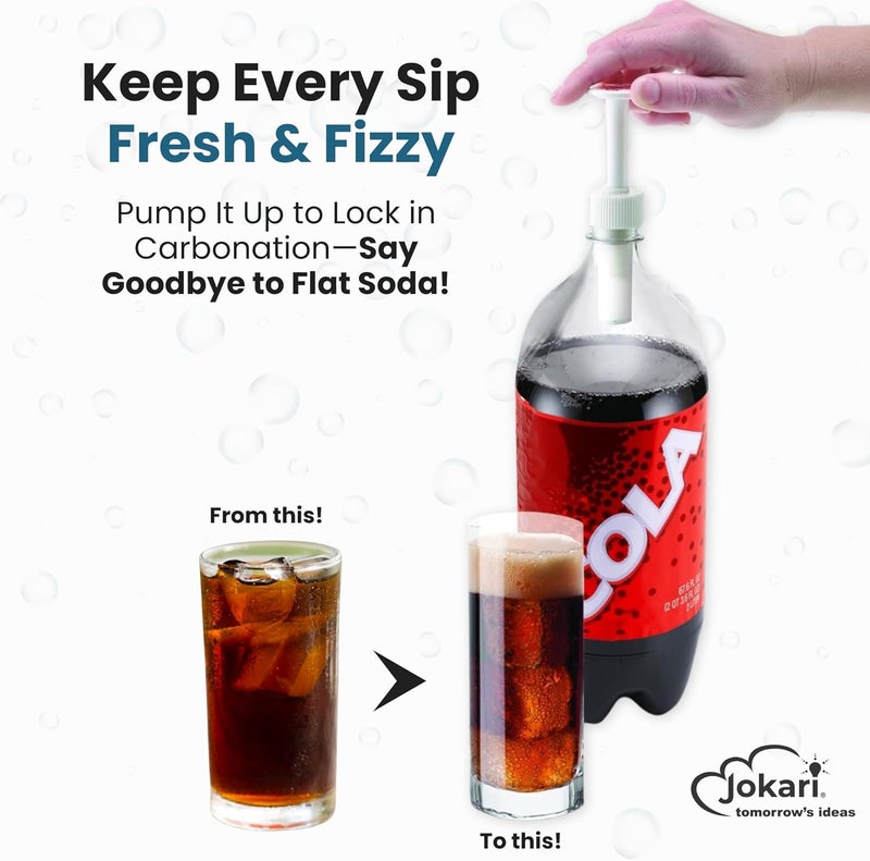 Jokari Fizz Keeper Pump Cap for 2 Liter Soda Bottles 2 Pack Pressurizing Carbonation Saver for Soft Drinks Reusable Cap Keeps Soda Fizzy Dishwasher Safe for 1 to 2 Liter Bottles - Image 3