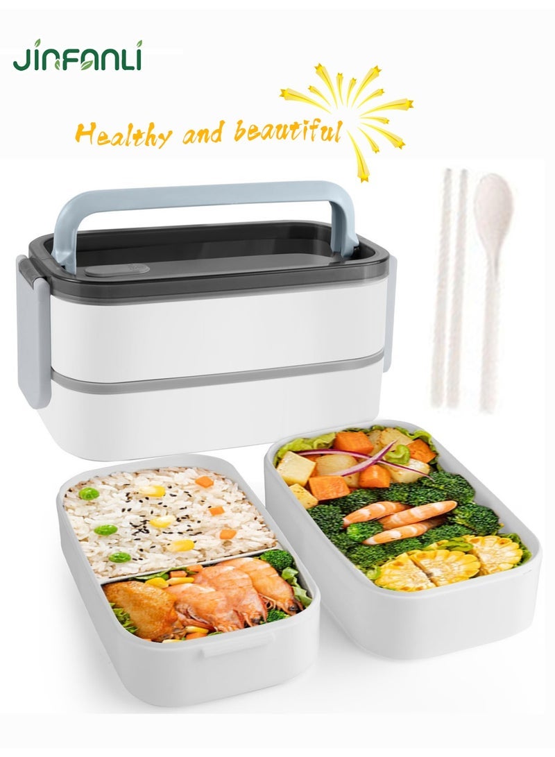 JINFANLI Double layer leakproof lunch box, large lunch box with compartments and cutlery set, adult lunch box container food pick, microwave food safe lunch box - Image 2