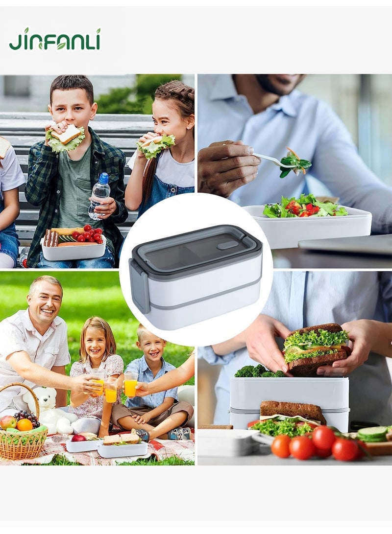 JINFANLI Double layer leakproof lunch box, large lunch box with compartments and cutlery set, adult lunch box container food pick, microwave food safe lunch box - Image 3