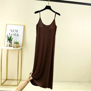 Womens One-piece V-neck Sling Base Skirt with Chest Pad Summer Long Nightgown Home Skirt Outer Wearing Dress Deep coffee. - pzsku/Z8AD5FBCFBEBBA620D5F2Z/45/1750433058/4330d724-6dfb-44a5-aff7-93f2fc508b1e