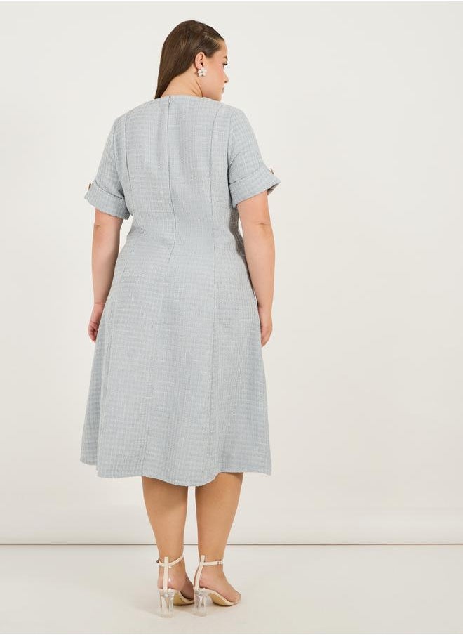 Styli Plus Size Short Sleeves A-Line Tweed Midi Dress  - Image 5
