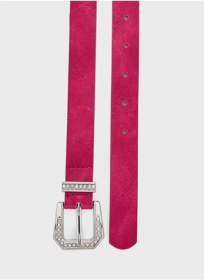 جينجر Diamante Buckle Slim Belt