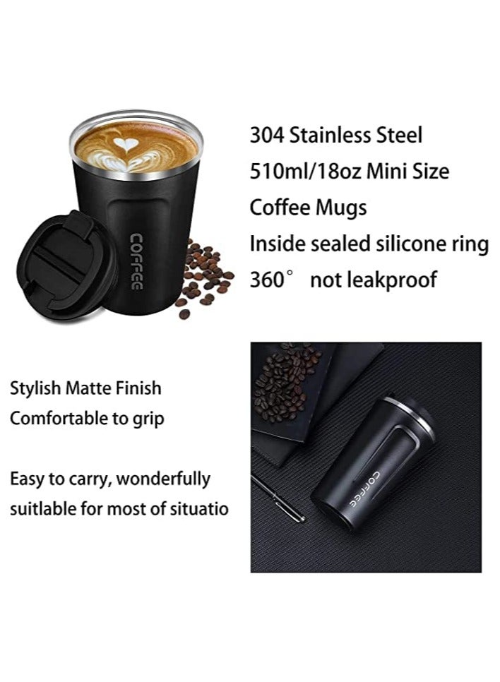 ارواق كوب قهوة معزول بتفريغ الهواء من الفولاذ المقاوم للصدأ سعة 510 مل، أكواب قهوة معزولة بجدار مزدوج، كوب قهوة للسيارة للمشروبات الباردة الساخنة والقهوة والشاي - Image 5