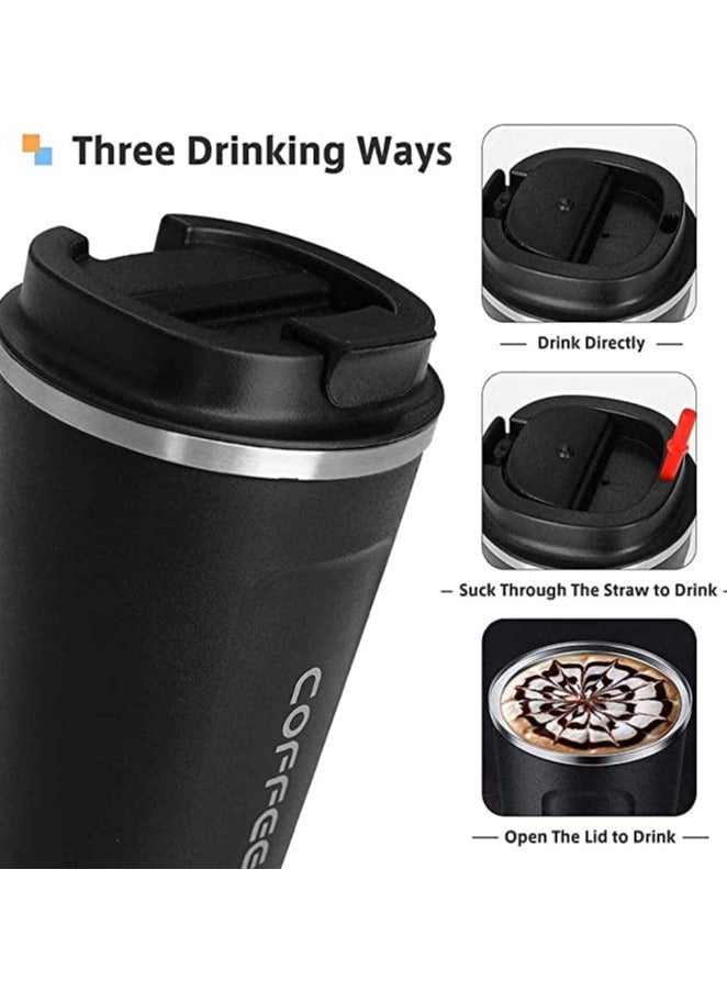 ارواق كوب قهوة معزول بتفريغ الهواء من الفولاذ المقاوم للصدأ سعة 510 مل، أكواب قهوة معزولة بجدار مزدوج، كوب قهوة للسيارة للمشروبات الباردة الساخنة والقهوة والشاي - Image 4