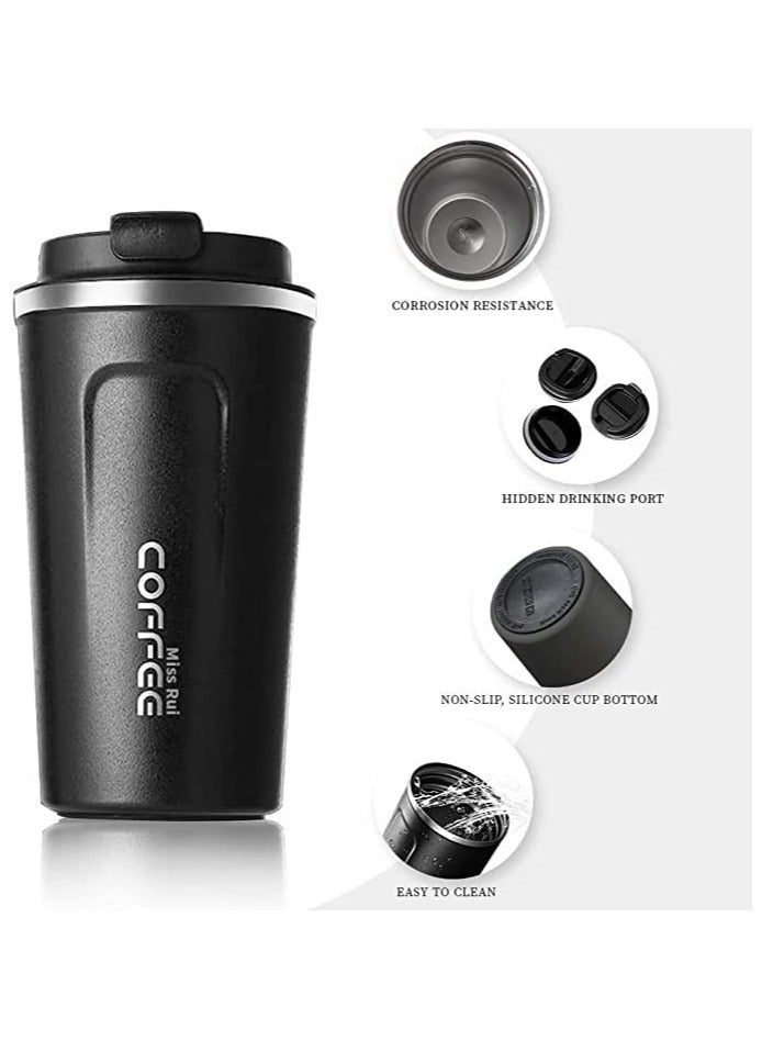 ارواق كوب قهوة معزول بتفريغ الهواء من الفولاذ المقاوم للصدأ سعة 510 مل، أكواب قهوة معزولة بجدار مزدوج، كوب قهوة للسيارة للمشروبات الباردة الساخنة والقهوة والشاي - Image 3