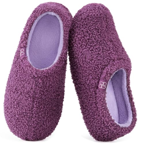 HomeTop Women's Fuzzy Curly Fur Memory Foam Loafer Slippers Bedroom House Shoes with Polar Fleece Lining (7-8 US,Chic Purple Lilac) - Image 1