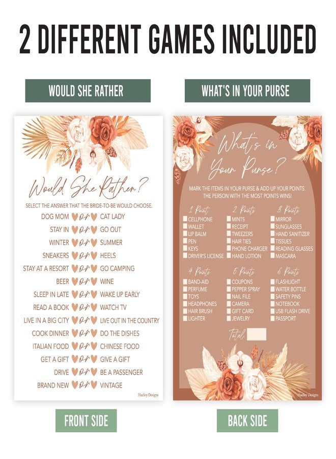 Hadley Designs 20 Boho Hilarious Bridal Shower Games For 20 Guests - Couples Wedding Shower Games, Would She Rather Bridal Shower Game Set, Whats In Your Purse Game Bridal Shower - Image 3