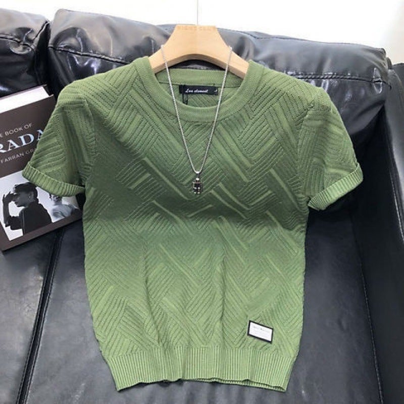 Mens Slim Fit Knitted Tee Short Sleeve Black - Image 2