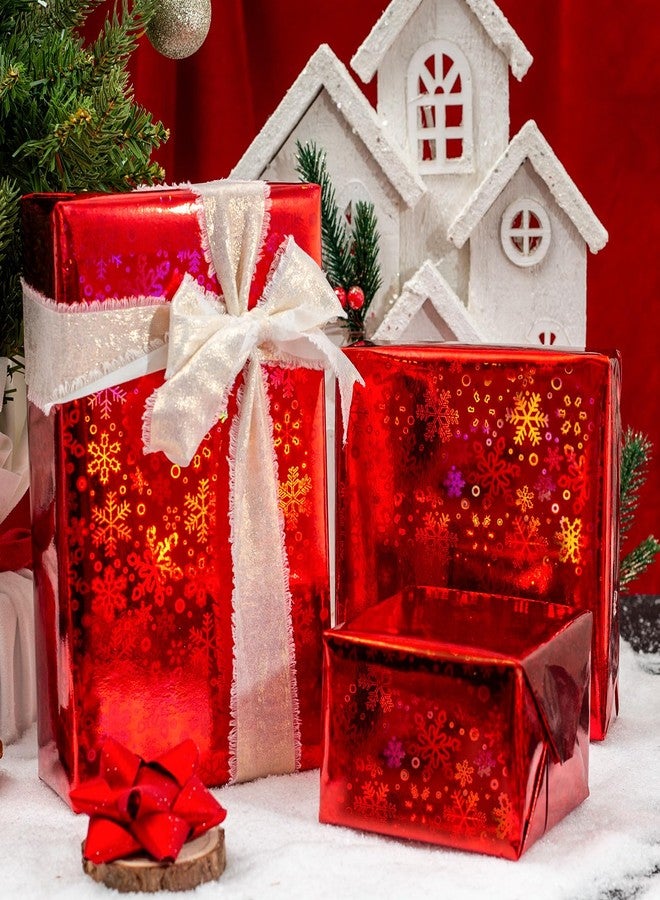 Flyhill Christmas Wrapping Paper, Red Holographic Snowflake Gift Wrap for Birthday,Wedding,Baby Shower - Mini Roll 17inch*32.8ft - Image 3