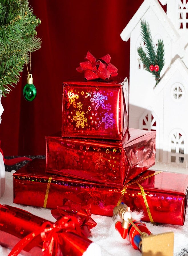 Flyhill Christmas Wrapping Paper, Red Holographic Snowflake Gift Wrap for Birthday,Wedding,Baby Shower - Mini Roll 17inch*32.8ft - Image 5