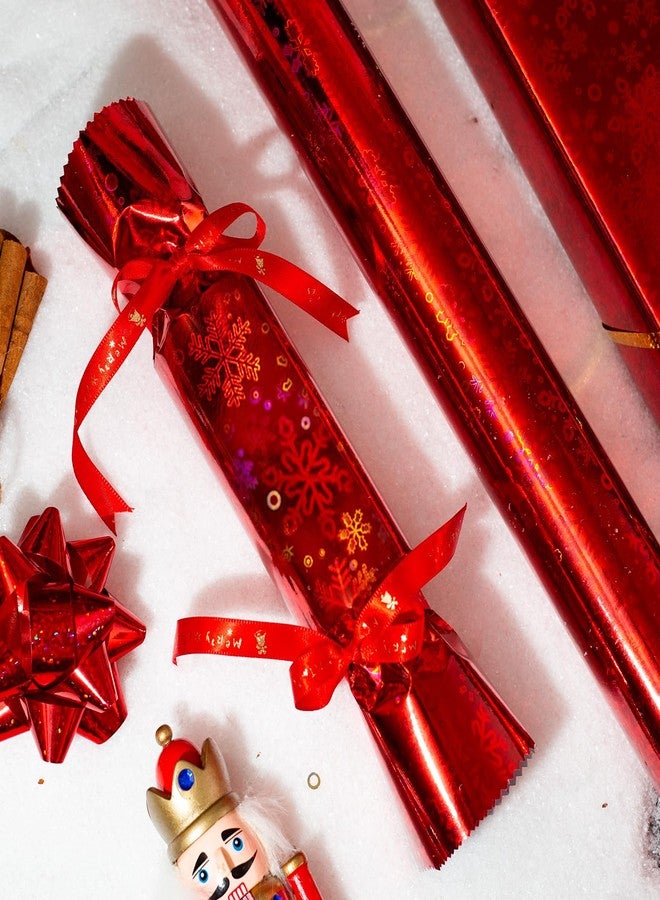 Flyhill Christmas Wrapping Paper, Red Holographic Snowflake Gift Wrap for Birthday,Wedding,Baby Shower - Mini Roll 17inch*32.8ft - Image 4